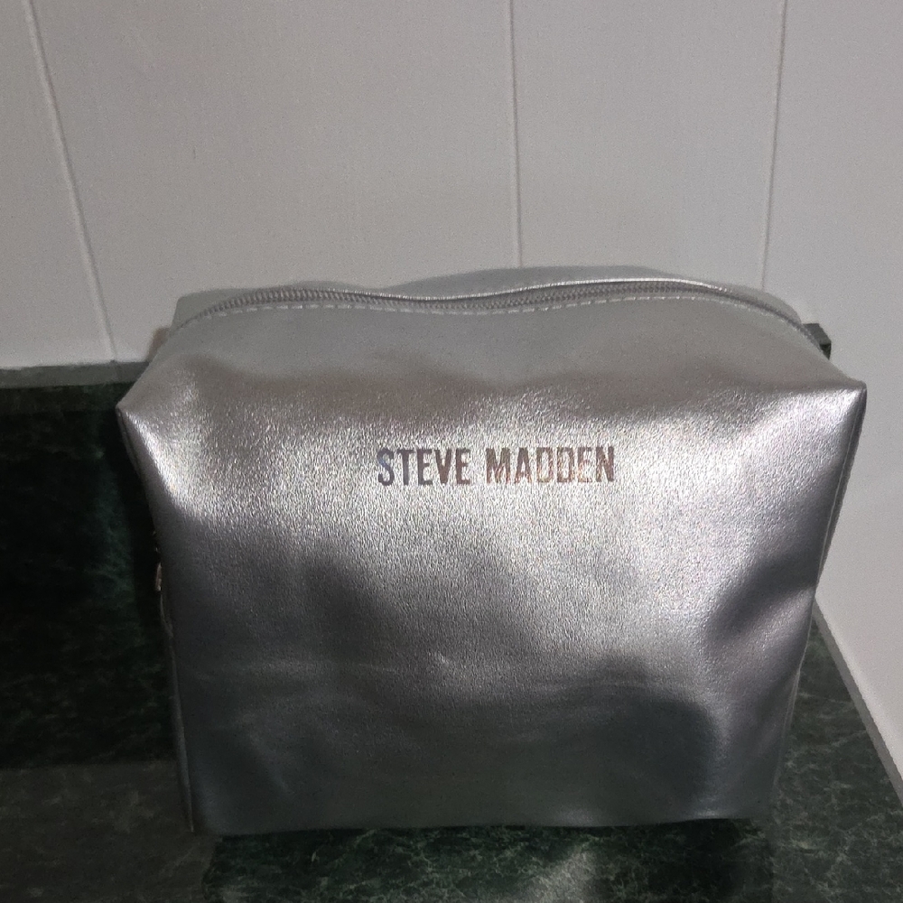 Steve Madden Metallic Silver Cosmetic Bag
